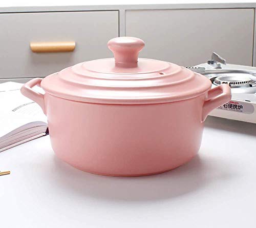 Runder Auflauf aus Keramik, hitzebeständiger Tontopf, Tontopf, Suppentopf mit Deckel und Griff, gesundes Kochgeschirr für langsames Kochen, Hot Pot (Rosa, 2,32 Quart)