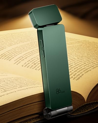 86lux Leselampe Buch Klemme，Wiederaufladbare Buchlampe zum Lesen im Bett，Ultraleichte LED Klemmlampe mit 3 Bernsteinfarben und Stufenlosem Dimmen für Nachtlesen für Buchliebhaber, Kinder,Grün