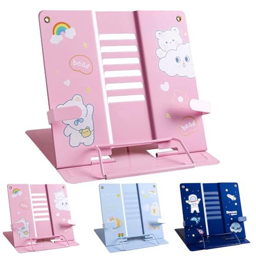 Verstellbarer Faltbarer Metall Buchhalter,Buchständer Kinder,Leseständer Metall,Verstellbar Kochbuchhalter,Leseständer Kochbuchhalter,Verstellbarer Leseständer für Rezept,Lehrbuch,Dokument,Rosa