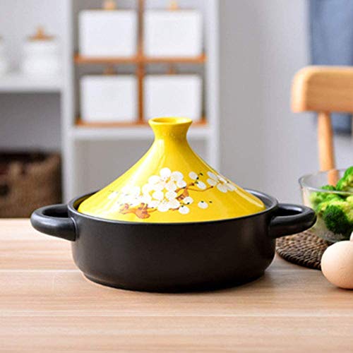 Marokkanischer Tajine-Kochtopf, Emaille-Eintopf, Schmortopf, Schongarer mit Verbrühungsschutzgriffen (Gelb)