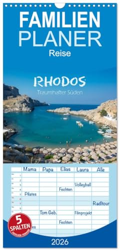 Familienplaner 2026 - Rhodos - Traumhafter Süden mit 5 Spalten (Wandkalender, 21 cm x 45 cm), CALVENDO: Der Süden auf Rhodos - traumhafte Strände und waldreiche Berge (CALVENDO Orte)