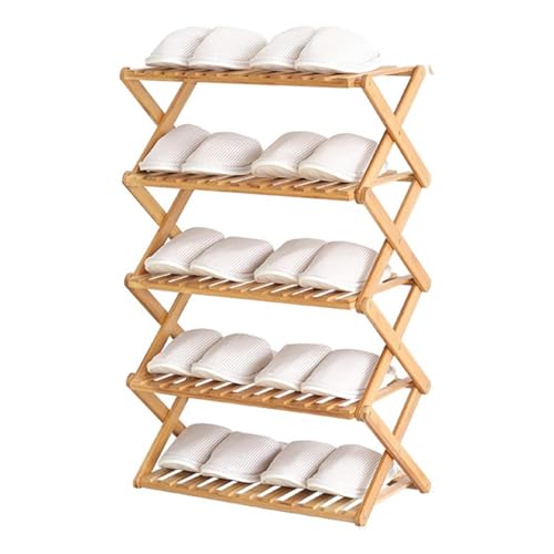 Faltbares Schuhregal aus Bambus 3-6 Etagen 50/70/100 cm breit platzsparend für kleine Flure und Eingänge Stilvolle Schuhaufbewahrungslösung