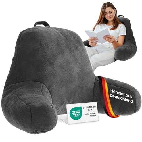 ELONEO Rückenkissen, Lesekissen für Bett und Sofa mit Armlehnen – Ideal als Rückenstütze für mehr Halt und Komfort von Rücken, Kopf und Nacken