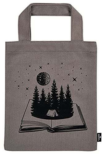 moses. Büchertasche – Phantasiereise, Kleine Tragetasche aus 100% Baumwolle, Für Vielleser das perfekte Geschenk zum Buch, Grau