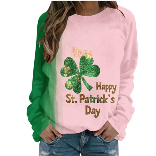 FGVFCS Damen St. Patricks Day Kleeblatt-Shirt, niedlicher Zwergen-Druck, Tops, Pullover, langärmelig, Rundhalsausschnitt, Sweatshirts, lässiges Festival-Shirt, Damen, St. Patricks Day-Kleidung,