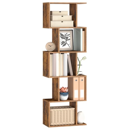 VASAGLE Bücherregal, Regal mit 5 Ebenen, 24 x 40 x 159 cm, Standregal, Büroregal, freistehend, Dekoregal, zur Präsentation, modern, für Wohnzimmer, Schlafzimmer, Büro, vintagebraun LBC462K01