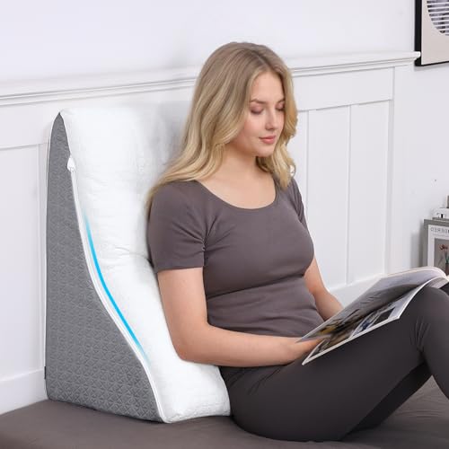 TANYOO Lesekissen für Bett und Sofa Ergonomischer Keilkissen Zweischichtiges Design Memory Schaum Rückenlehne für Reflux Schlafapnoe, Perfekt Rückenkissen für Rückenunterstützung(55x55x25)