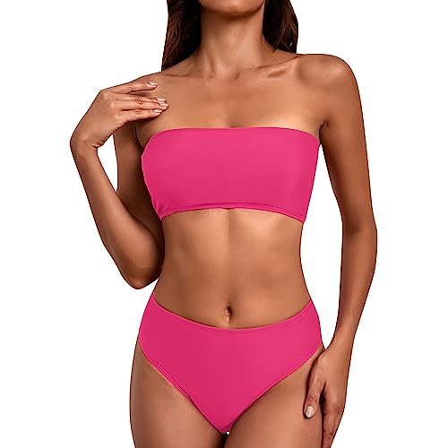 Bade Badekleid Bikini Oberteil Sport Zweiteiliger Badeanzug für Damen Mehrfarbig Brustoberteil Schnürung sexy Bikini Badeanzug Damen Plus Size Strandüberwurf (Hot Pink XL)
