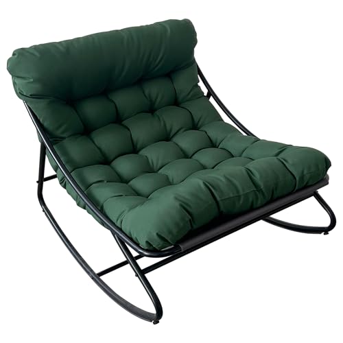 HavenGlide Schaukelstuhl für drinnen & draußen mit Kissen, XXL Schaukelsessel mit Hocker, Outdoor Lounge Sessel, Relaxsessel Relaxstuhl bis 150 kg Belastbar für Garten Balkon Wohnzimmer (Grün)