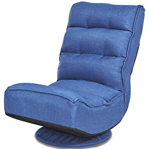 LIFEZEAL Bodenstuhl 360° drehbar, 5-Fach Verstellbarer Sofastuhl, Klappsofastuhl mit Verstellbarer Rückenlehne, Bodensofa bis 150kg belastbar, Meditationsstuhl, Schaumstoff, 4 Farben (Blau)