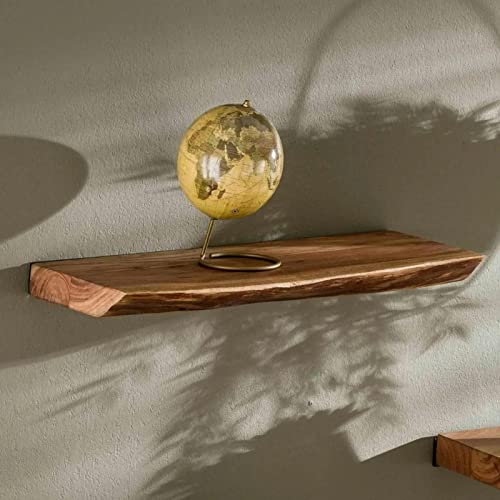 Ringo-Living Massivholz Schweberegal Baumkante in Natur-dunkel, Holzregal 60 cm breit, Landhaus Wandregal aus Akazienholz, Schlichtes Wandregal Holz, Natur Holzbrett Wand