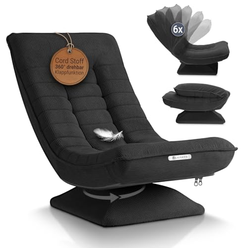 Juskys Relaxsessel Korsika - Ergonomisch & 360° drehbar, klappbar mit 5-lagiger Polsterung - Gemütlicher Cord Sessel für Wohnzimmer - Grau