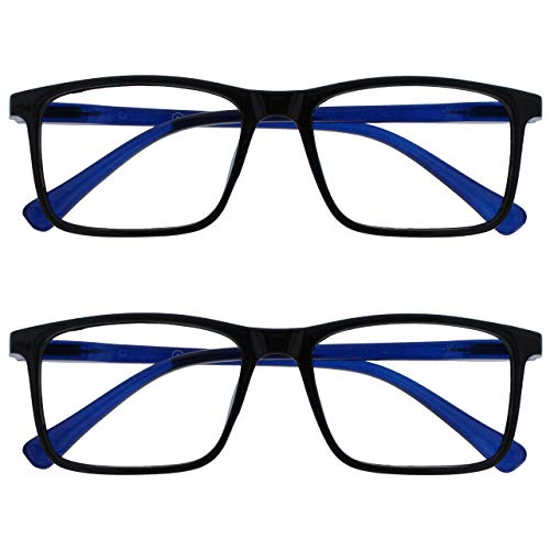 OPULIZE INK Lesebrille für Damen und Herren - 2er-Pack - Groß Rechteckiger Rahmen - Komfort Federscharniere - Kratzfest - Schwarz +1.50