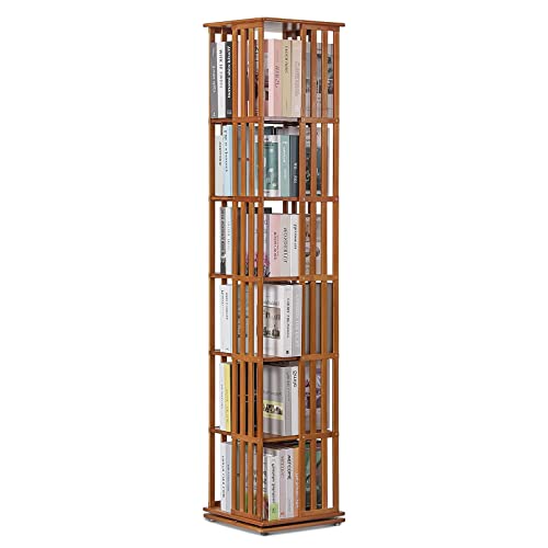 NABOOJ Drehbares Bücherregal, Um 360 ° Drehbares Bambus-lagerregal, Standregale mit Offenen Designregalen für Wohnzimmer, Arbeitszimmer, Büro
