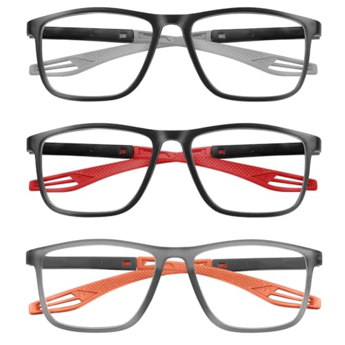 AOOSU Lesebrille Herren Damen, 3 Pack Blaulichtfilter Brille Herren Lesehilfe Quadratische Rahmen, Leichte Bequeme Sport Computerbrille (+2.5)
