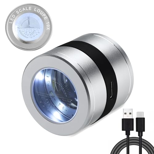 Lupe mit 10-facher Vergrößerung, LED- und UV-Licht, beleuchtete Lupe, multifunktional, Glasskala, Juweliere, Münzen, Briefmarken, Edelstein, Uhr, Telefon, Reparatur, Inspektion