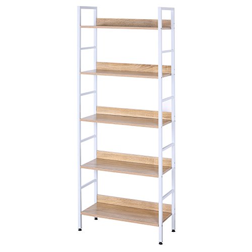 eSituro Standregal Bücherregal Metallregal Küchenregal Treppenregal Leiterregal Stufenregal Aufbewahrungregal 5 Ablagen Metall+MDF 60x27,5x160CM SSTR0023