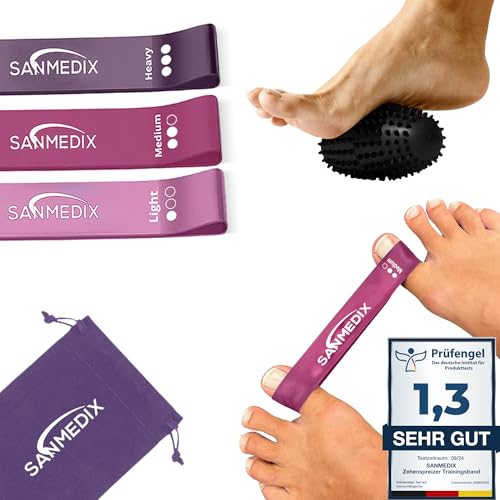 Sanmedix Hallux Valgus Zehenspreizer Trainingsband für den Zeh - Korrektur Set für Damen und Herren zur Schmerzlinderung von Ballenzehen (Premium Pink)