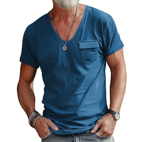 Kurzarm Herren Klassisch Temperament Trend T-Shirt Leichte Komfortabel Atmungsaktiv Sportshirt Regular Fit Mode Casual Tops D-Denim Blue L