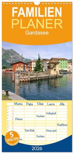 Familienplaner 2026 - Gardasee mit 5 Spalten (Wandkalender, 21 cm x 45 cm), CALVENDO: Der Gardasee, eingebettet in eine spektakuläre Bergwelt, ... Häfen und alten Burgen. (CALVENDO Orte)