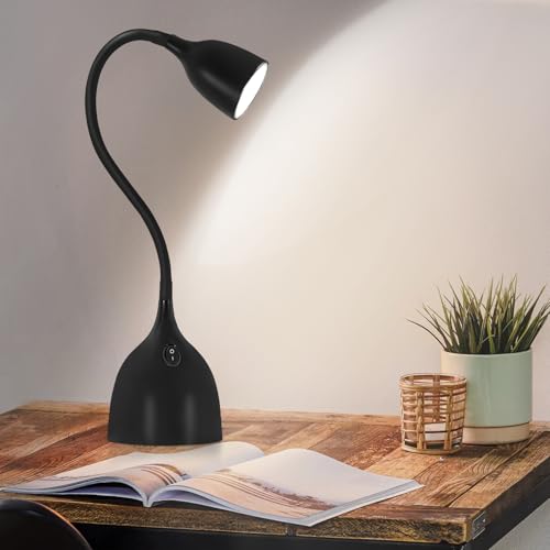 GyroVu Schreibtischlampe, LED Tischlampe, Klein Einstellbar Flexibler Gänsehals Leselampe, Non-flickering 5000K Schreibtischleuchte Augenschutz für Studentenwohnheim, Büro, Home office Schwarz