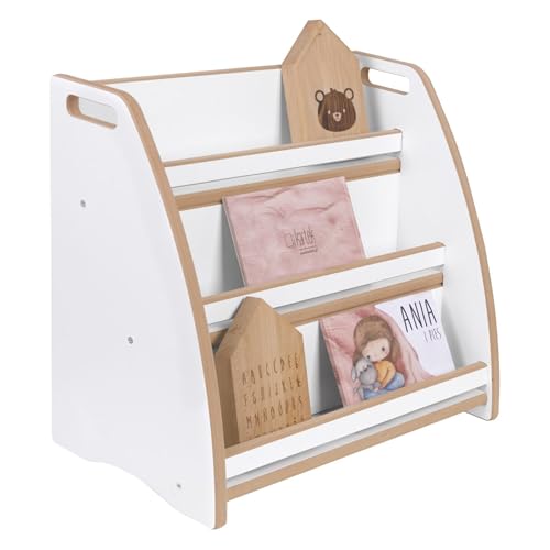 GUGI - Bücherregal für Kinder mit offenen | Holz Fächern Montessori Bücher-Organizer | Kinderzimmerregal offenen Fächer | Weiß | Größe S - 30x53x51 cm