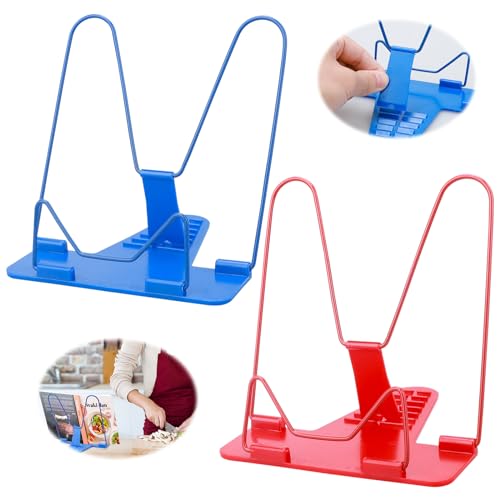 Kigniote 2 Stück Buchhalter Leseständer Kinder Buch Halterung 7 Winkel Verstellbar Buchständer Kinder Tragbar Kochbuchhalter Buchstütze Kinder für Lesen Küche Bibliothek und Büro(Rot und Blau)