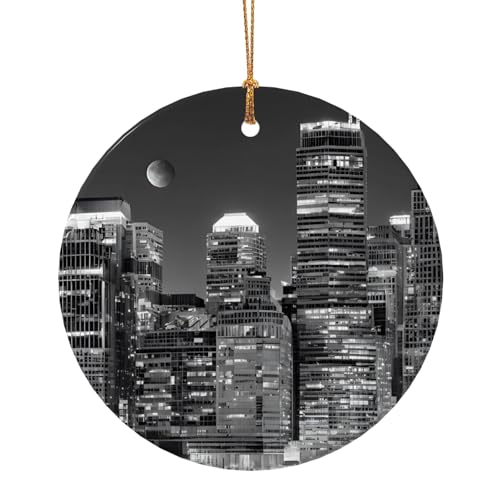 (New York Paintings) Druck 10 cm Weihnachtsbaum Keramik Ornamente Anhänger 1 Stück runde Weihnachtsdekoration für Romane