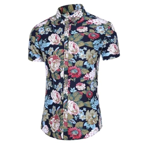 Kurzarm Leichte Mode Casual Druck Shirt Herren Basic Urlaub Party Strandshirt Klassisch Knopfleiste Hemd Jugend Vintage Trend Streetwear E-05 6XL