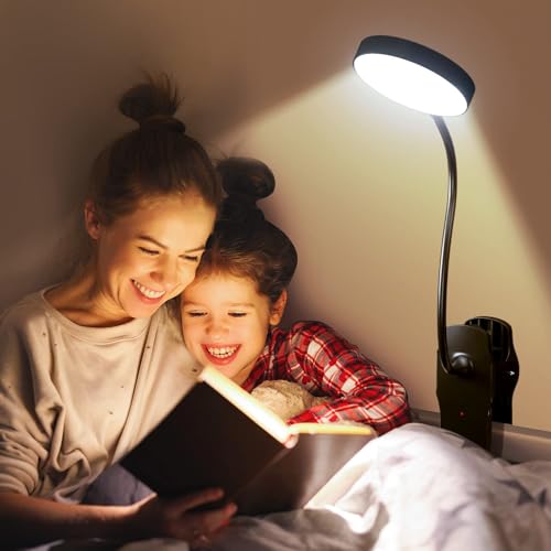 Leselampe Bett,5 Helligkeit+5 Farbe Klemmlampe Bett,400LM 36 LED Lampe Akku Lampe,1800mAh Kabellose Lampe mit Batterie,Bettlampe Klemmleuchte Schreibtischlampe Klemmbar,Klemmlampe Leselampe Kinder