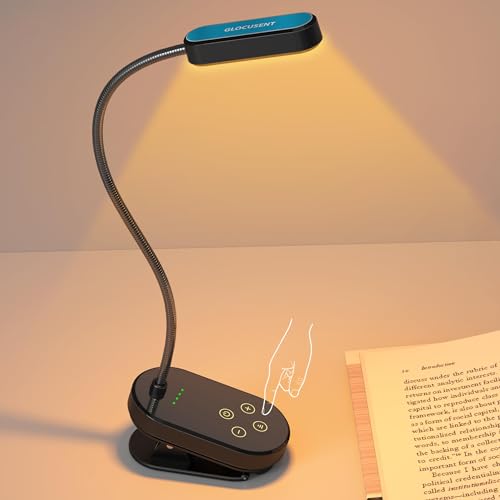 Glocusent Mini Wiederaufladbare Buchlampe mit Klemme, 16 LED mit 3 Farbmodi & 5 Helligkeitsstufen, haltbar, leicht & Klein, Lesezeit in Höhe von 80+ Stunden