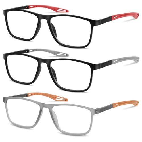AOOSU Lesebrille Herren Damen, 3 Pack Blaulichtfilter Brille Herren Lesehilfe Quadratische Rahmen, Leichte Bequeme Sport Computerbrille (+1.5)