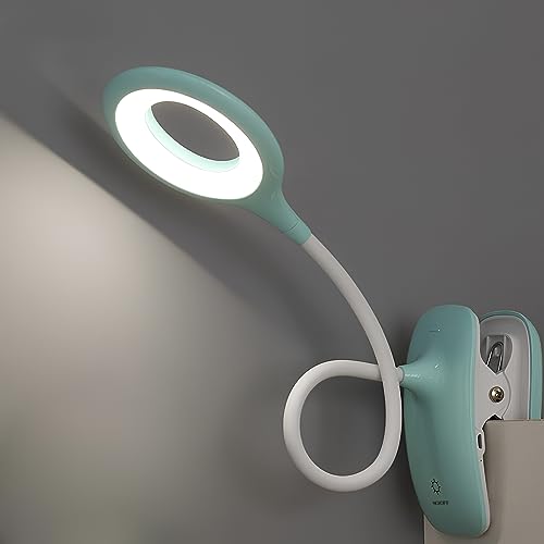 QJUZO Klemmlampe Bett, LED Leselampe Bett Touch Dimmbar 3 Farben Bettlampe Klemmleuchte Augenschutz Schwanenhals Leselampe Kinder USB Aufladbare für Studieren Arbeiten, Blau