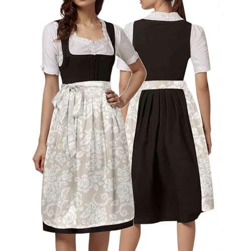 Dirndl Damen Midi Trachtenkleid 3 Teilig Deutsches Oktoberfest Damen Halbschürze mit Schnürung Traditionelles Cosplay Kostüm für Party-Verkleidung Herren Tunika Robe Ritter Ausgefallenes Co (Beige, S)