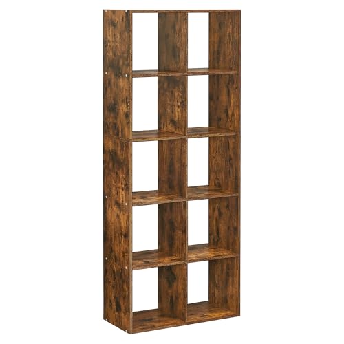 VASAGLE Bücherregal, mit 10 Fächern, Standregal, Aufbewahrungsregal, Regal, für Wohnzimmer, Büro, Schlafzimmer, Arbeitszimmer, industrieller Stil, als Raumteiler, vintagebraun LBC168K01