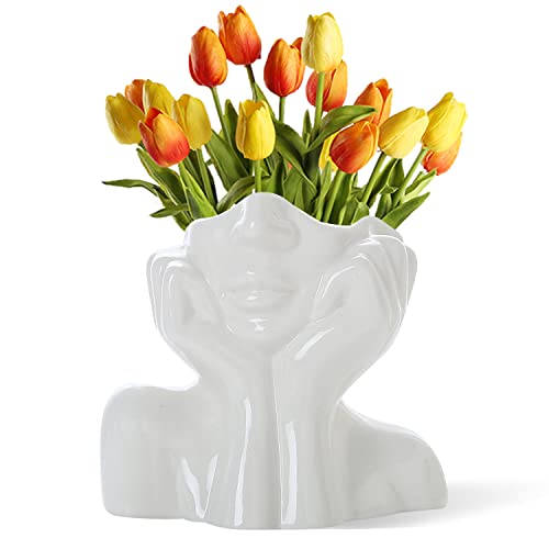CEMABT Gesicht Vase, Blume Vase Schreibtisch Dekor, Keramik Körper Vase Weibliche Form Ideale Regal, Moderne Bauernhaus Tisch, Kleine Nette Bücherregal Halbgesicht (Stil-C)