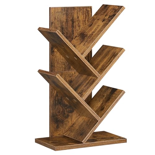 VASAGLE Bücherregal Baumform, Standregal 5 Ebenen, Eckregal platzsparend, Aufbewahrungsregal für Schlafzimmer, Wohnzimmer, Homeoffice, vintagebraun LBC183X01