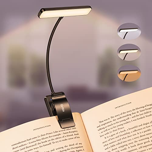 Gritin Leselampe Buch Klemme, USB Wiederaufladbare Buchlampe mit 19 LEDs, 3 Farbtemperatur Modi, Lange Laufzeit, Stufenlose Helligkeit Klemmlampe, 360° Flexibel Klemmleuchte für Nachtlesen ins Bett