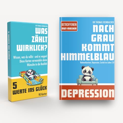 Himmelblau Mut-Mach Geschenk bei Depression und Burnout für Betroffene, Angehörige - Buch Nach Grau kommt Kartenspiel 5 Werte ins Glück, Achtsamkeit Geschenk, Therapie Tools