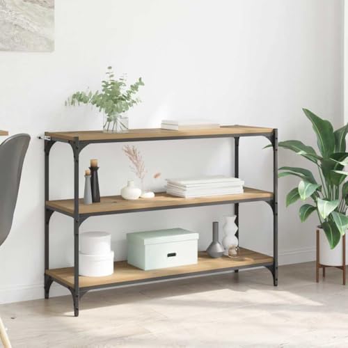mtlskopl Bücherregal 100x33x71cm, Artisan Eiche Holzwerkstoff mit Schwarzem Eisenrahmen, Industrial Standregal 60 kg Belastbar, Modernes Regal für Büro Wohnzimmer Schlafzimmer Storage Shelf