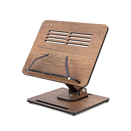 Vigo Wood Buchständer zum Lesen 360° verstellbar, Hölzerner Laptop-Ständer, Kochbuchhalter, Notenständer, mit mehreren Höhenwinkeln und faltbarem Design inklusive Seitenklemmen