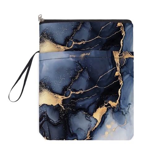 NICENEEDED Buchhülle Mit Reißverschluss Buchcover Für Taschenbücher Blauer Marmor Buchschutz Wasserdichte Buchtasche Buchaufbewahrungstasche