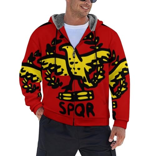 WunM Studio Herren Parka Übergang Winter Mantel Wintermode 3D Gedruckte Flagge Mit Kapuze römisch Reißverschluss Personalisierte Lässige Baumwolljacke Kuscheljacke Herren Flauschig