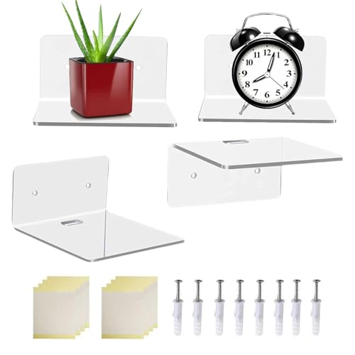 Protoence Acryl Regale für die Wand,Multifunktion 4 Teile,10 cm Badezimmer Wand Schweberegale - Für Aufbewahrung Schlafzimmer Küche Bücherregal Wohnzimmer Album Badezimmer Arbeitsplatz