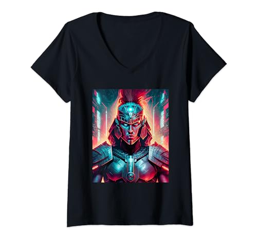 Cyberpunk Roman Soldier - Antikes Rom Science Fiction T-Shirt mit V-Ausschnitt