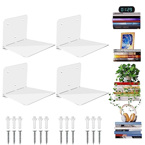 Sheeliy Unsichtbares Bücherregal, Schwebendes Bücherregal, Unsichtbare Regale für Bücher, Schwebendes Regale Wand für Schlafzimmer, Floating Bookshelf Metall Stabil für Büro, Küche, 4er Set