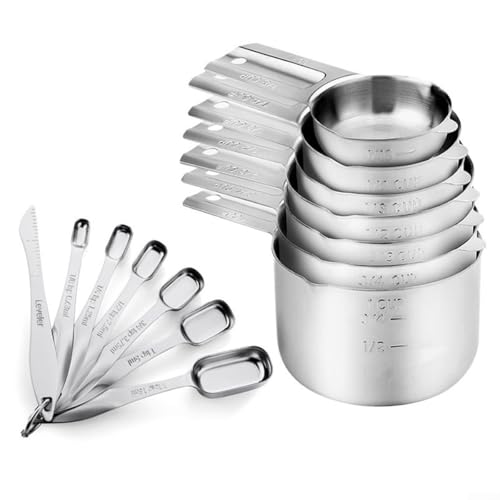 14-teiliges Messlöffel-Set, Edelstahl-Messbecher, Kochutensilien, Messbecher und Löffel-Set für Küchenaufgaben