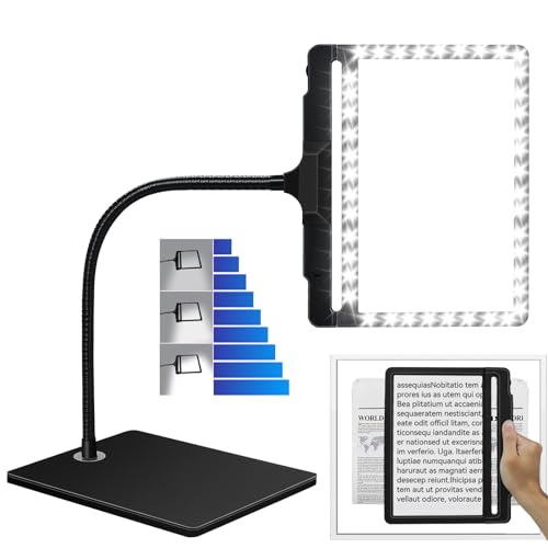 NZQXJXZ 2-in-1 Lupe mit Licht und Ständer, 5X Leselupe mit Licht für Senioren Groß, 42 LED Einstellbare Helligkeit Abnehmbare Große Seite Lupenbrille für das Lesen, Nähen, Handarbeiten