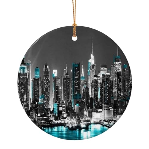 (New York Paintings) Druck 7,3 cm Weihnachtsbaum Keramik Ornamente Anhänger 1 Stück runde Weihnachtsdekoration für Roman