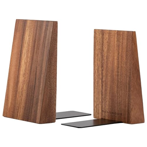 Muso Wood Buchstützen aus Holz Buchstütze Buchhalter für Regale Dekorative Bücherstützen Bookends (Akazien- 1 Paar)